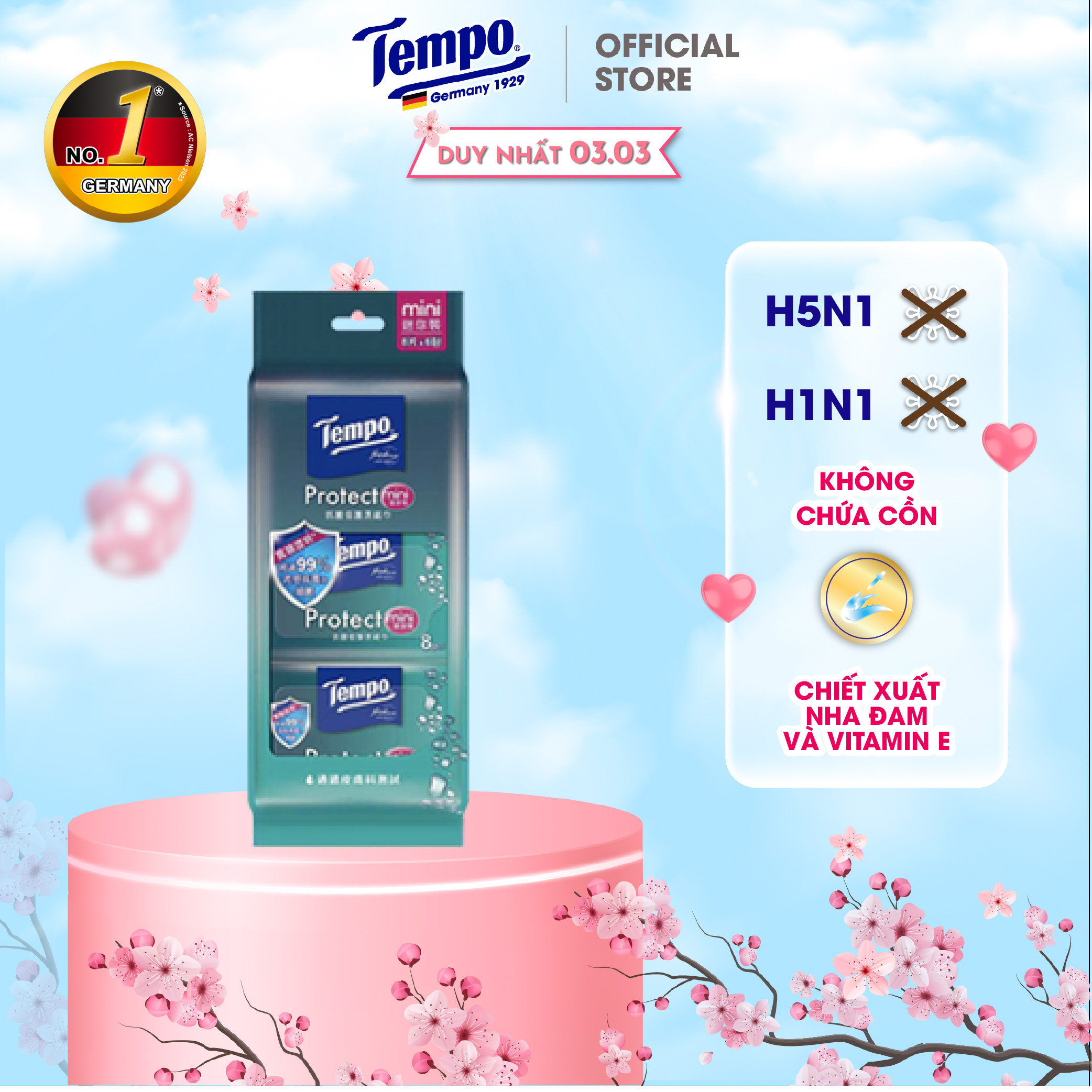 [MUA 8 LỐC TẶNG 1 LỐC + 1 GÓI GIẤY RÚT] Khăn ướt Mini Tempo Protect Ngăn Ngừa Vi Khuẩn cao cấp - Diệt khuẩn 99%