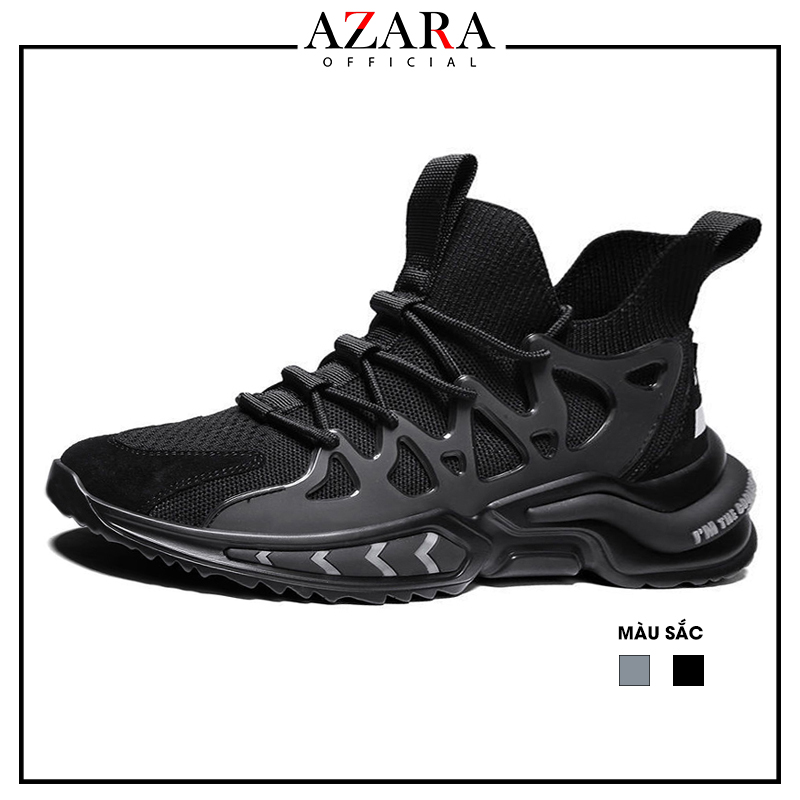 Giày Thể Thao Nam AZARA- Giày Sneaker Màu Đen - Xám, Giày Thể Thao Form Ôm Chân, Cực Chất - G5160