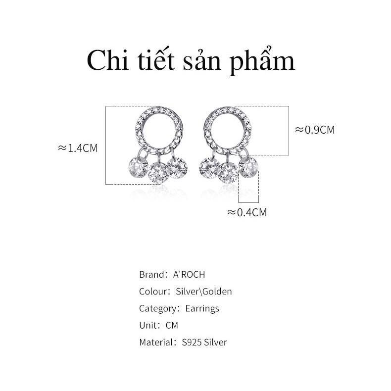 Khuyên tai bạc Ý s925 gắn đá Zircon trắng tua rua G7515 - AROCH Jewelry