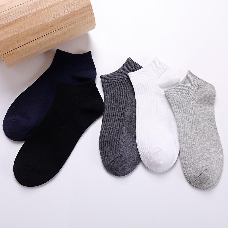 Set 5 đôi Tất gân trơn cổ thấp nam Combo 5 đôi vớ cổ ngắn Cotton nam màu Trơn