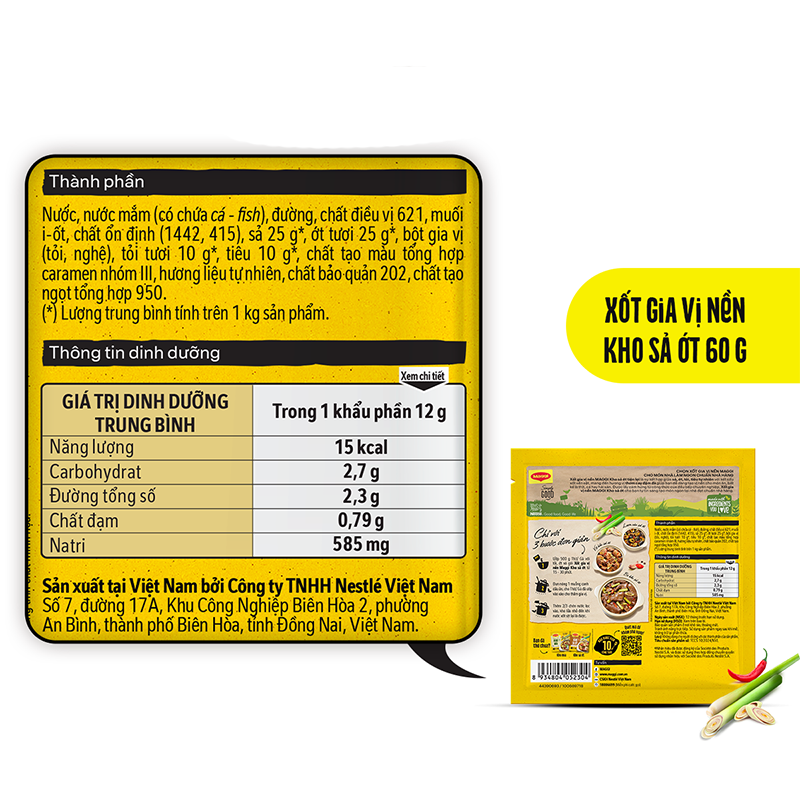 Hộp 10 gói Xốt gia vị nền Maggi Kho sả ớt