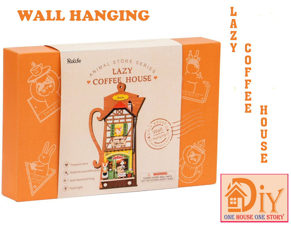 [Bản tiếng Anh]Nhà búp bê bằng gỗ Treo tường tự lắp ráp Lazy Coffee House DIY- Quà tặng sinh nhật giáng sinh trang trí nhà cửa