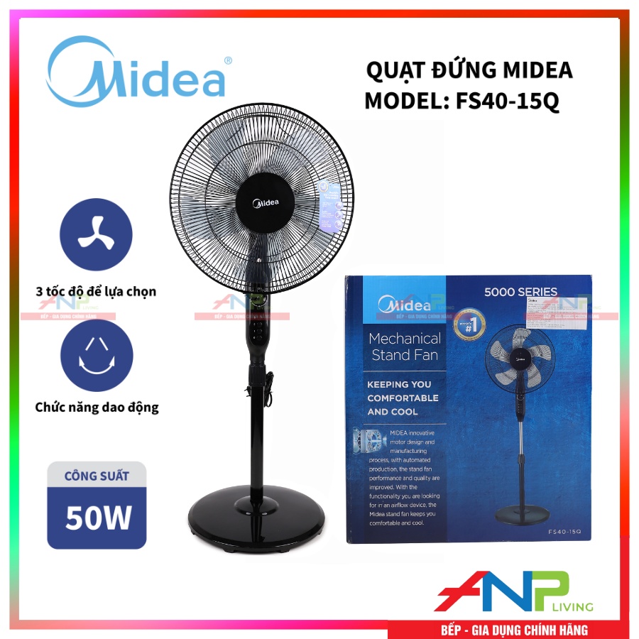 Quạt Đứng 5 Cánh Midea FS40-15Q (Công Suất 55W - 3 Chế Độ Gió - Có Chức Năng Hẹn Giờ) - Hàng Chính Hãng