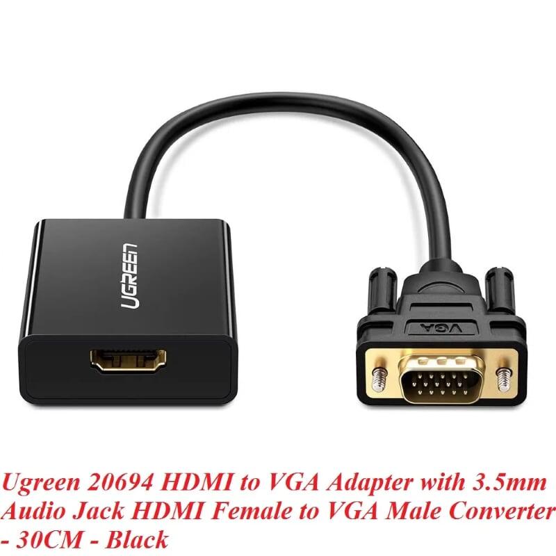 Ugreen UG2069420694TK 30CM bộ chuyển HDMI cái ra VGA đực + âm thanh jack 3.5mm - HÀNG CHÍNH HÃNG