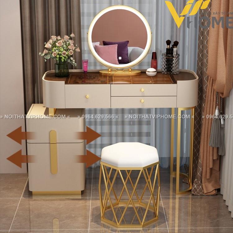 Bàn trang điểm, bàn phấn kèm gương tích hợp đèn LED kèm nút cảm ứng thông minh và ngăn kéo để đồ tện lợi BTD-00138