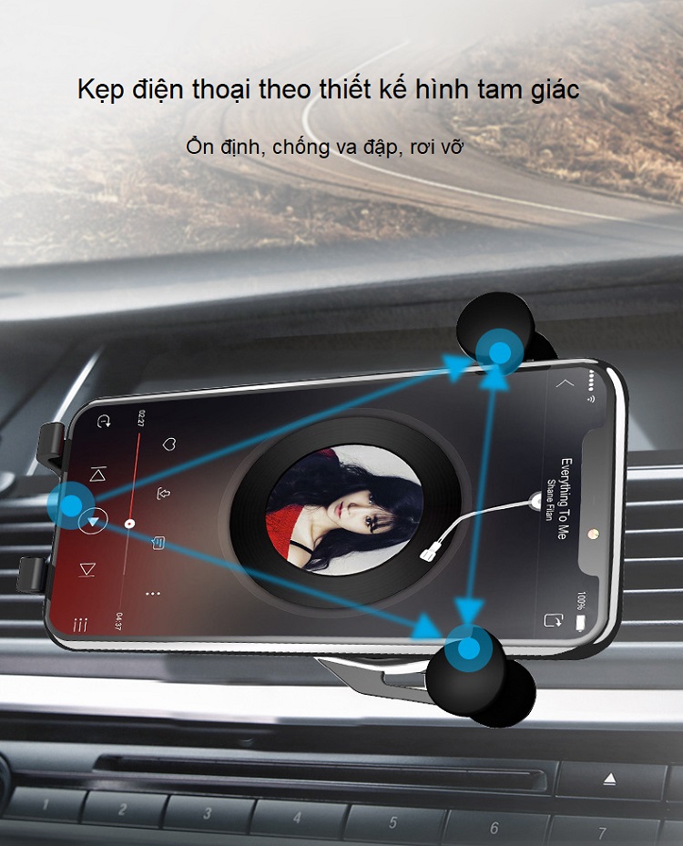 Giá đỡ điện thoại gắn ô gió trên ô tô xoay 360 độ