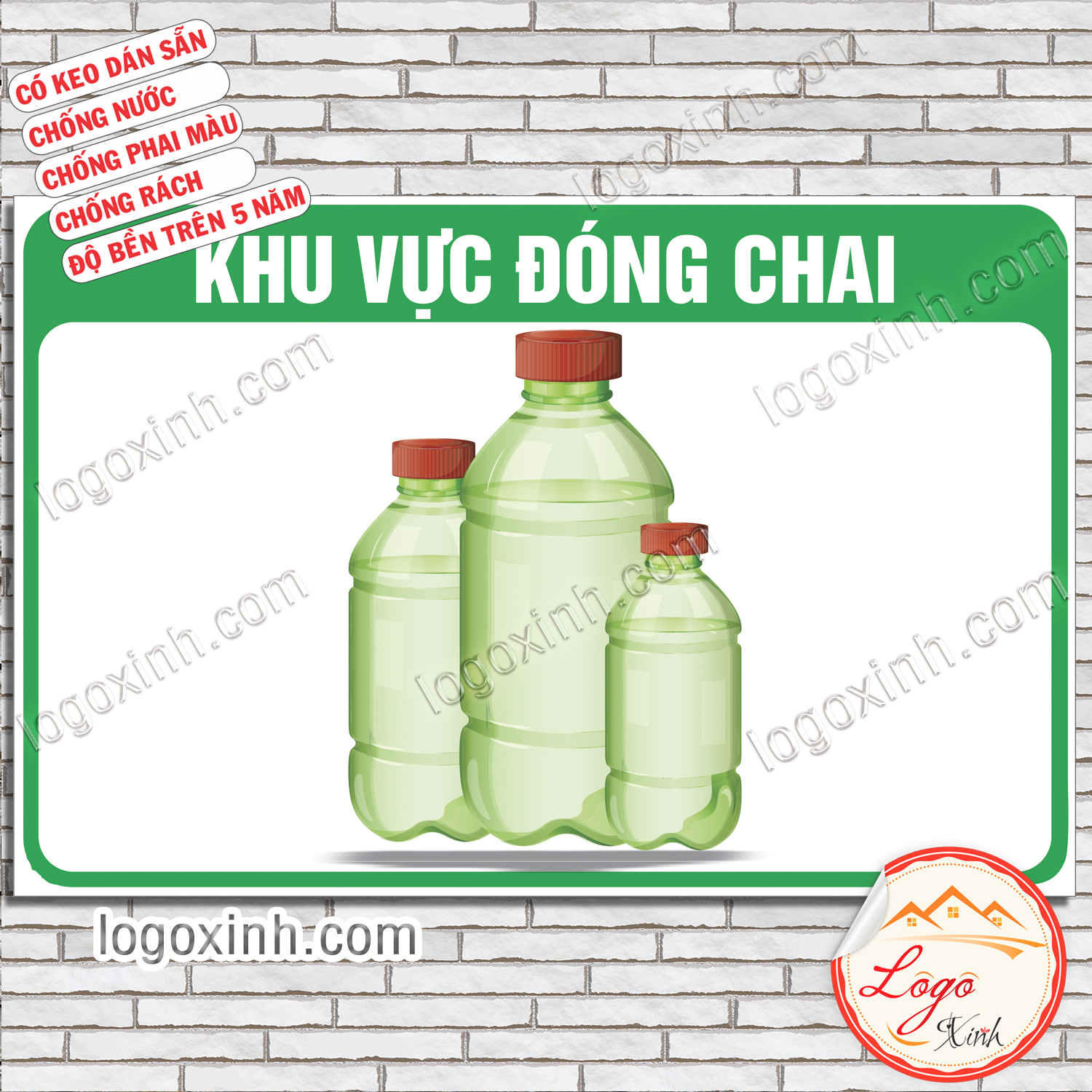 Logo Tem Sticker Khu Vực Đóng Chai, Chất Liệu Decal Dán Sẵn Chống Nước Tuyệt Đối