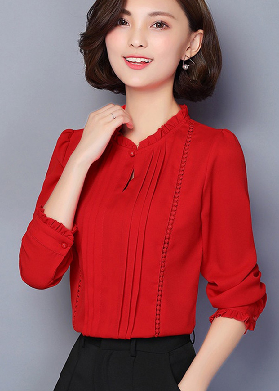 Áo kiểu phối ren cổ nhún bèo cách điệu NT6238N2