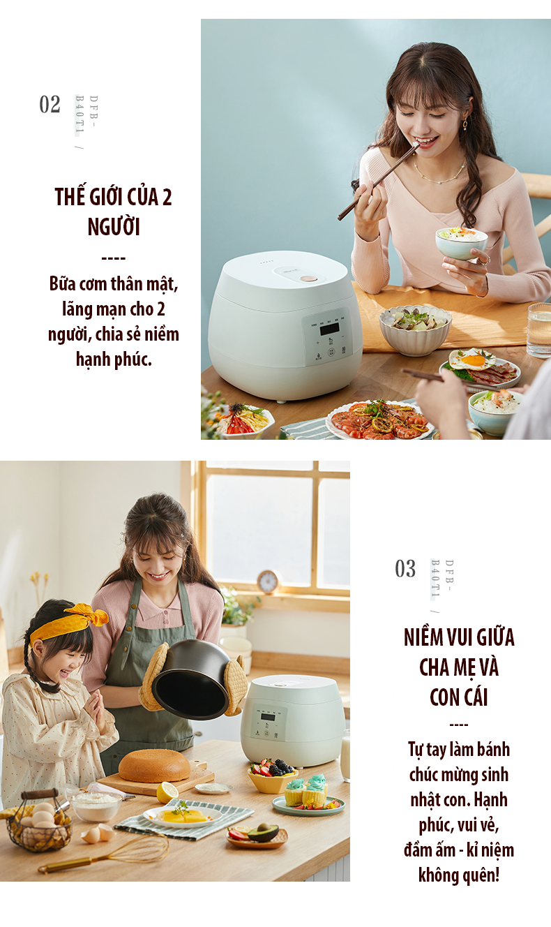 Nồi cơm điện đa năng 4L nấu cơm, canh, lẩu, mỳ,... phục vụ bữa ăn 2-12 người B40T1HC