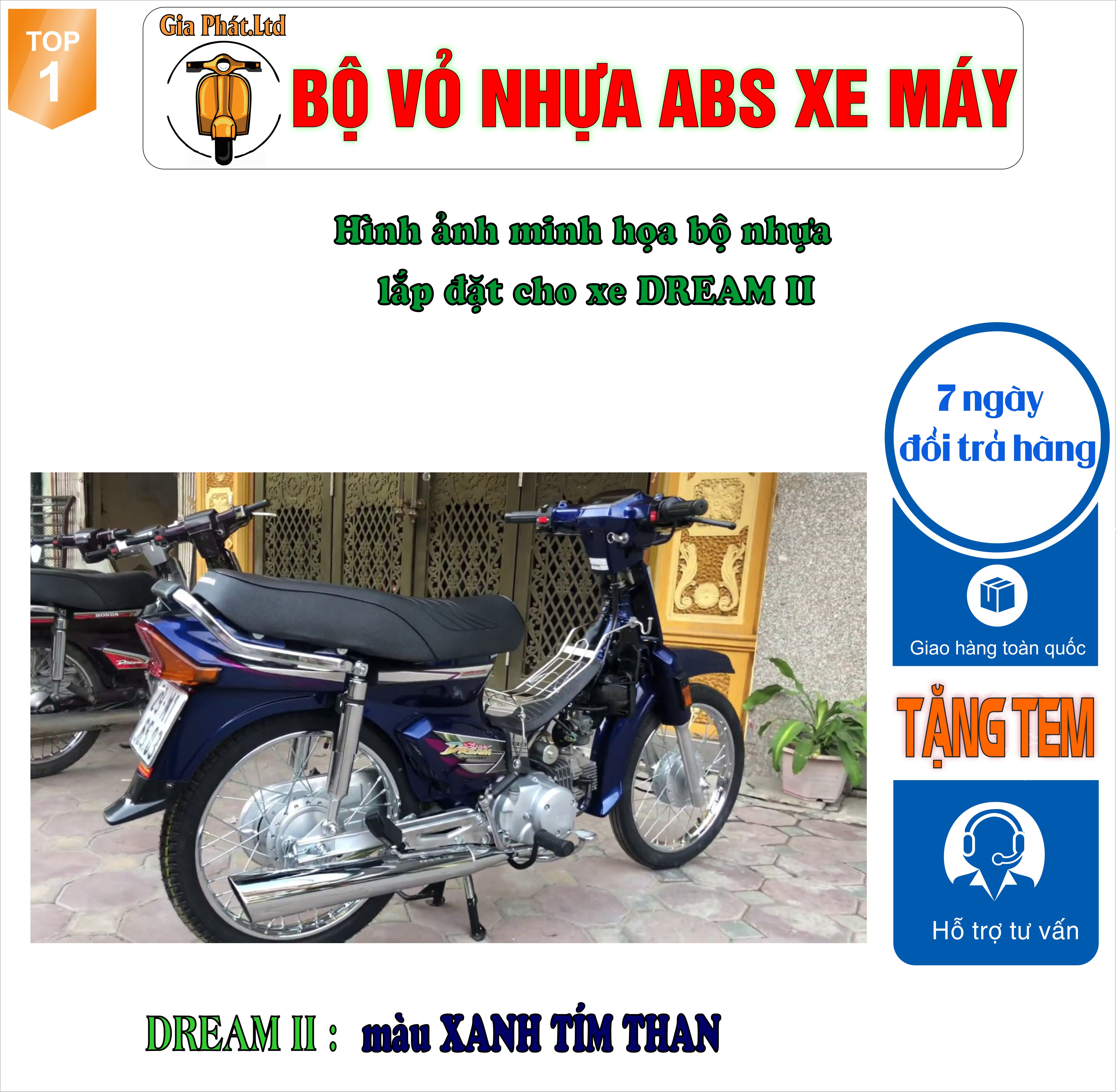 [Tặng tem] Bộ nhựa dàn áo xe Dream II - Dream Việt - Thái - Tàu - màu XANH TÍM