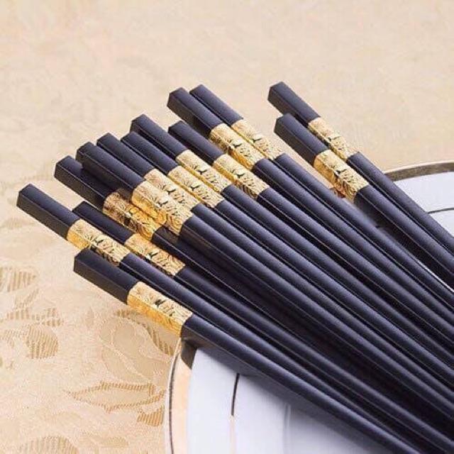 Bộ10 đôi đũa ăn hợp kim đầu bọc vàng