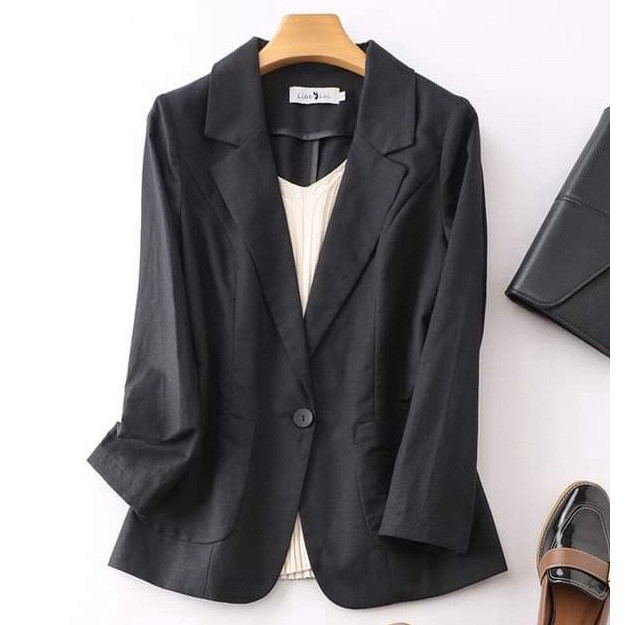 Áo Vest Blazer Nữ Linen Đen Dài Tay