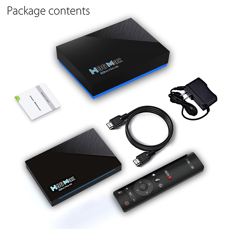 Android tv box Ram 4GB bộ nhớ 32GB Wifi kép Bluetooth 5.0 android 11.0 chip xử lý cực nhanh độ phân giải 4K cực nét kèm remote tìm kiếm giọng nói H96MAX