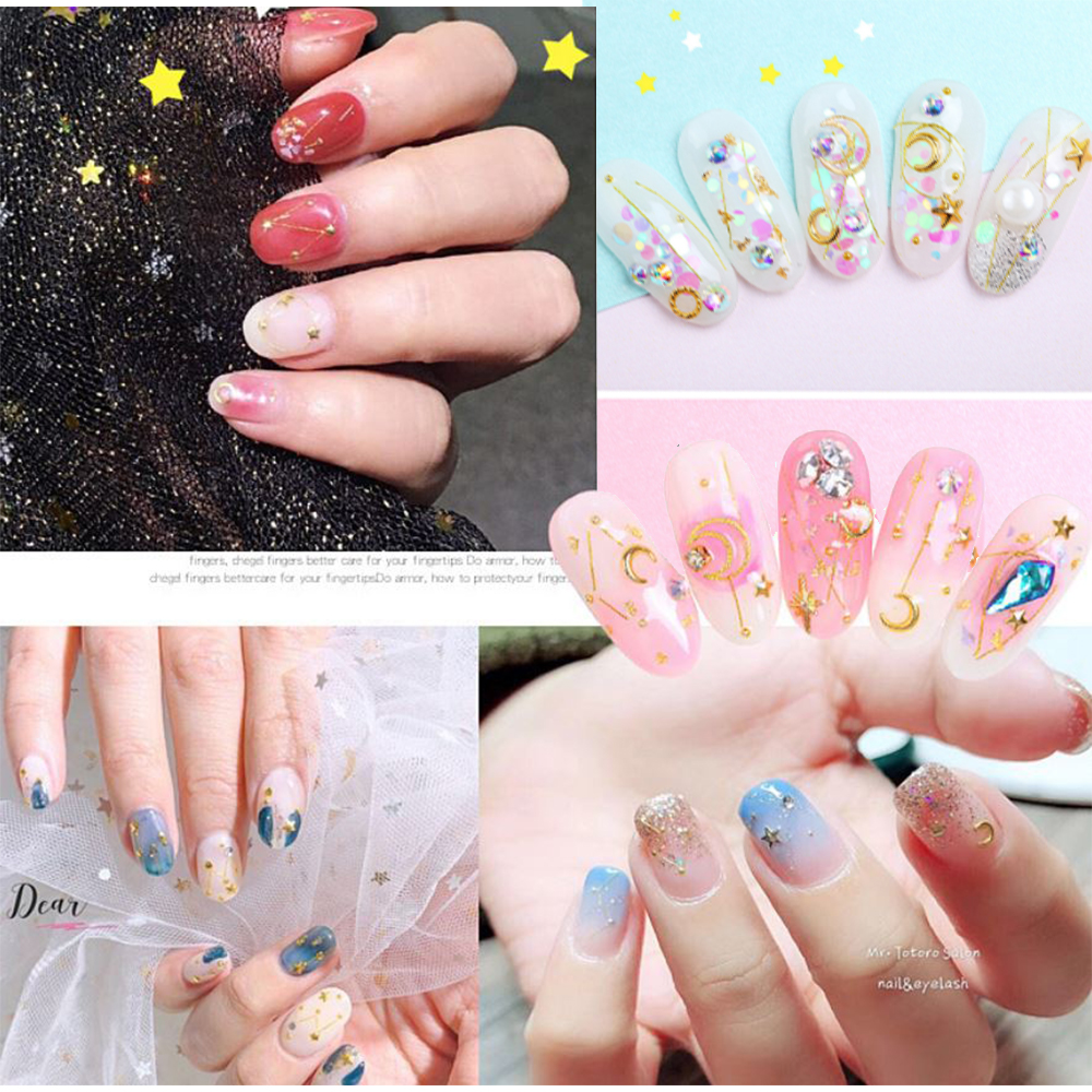 Trang Sức Gắn Nail Hỗn Hợp Trăng Sao, Kích Cỡ Đa Dạng, Kiểu Dáng Phong Phú Để Tạo Nhiều Phong Cách Móng Đẹp, Trẻ Trung, Năng Động, Thiết Kế Thời Trang, Dễ Sử Dụng