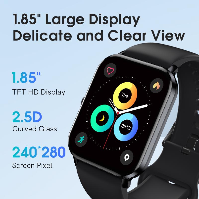 QCY SMART WATCH GTC 1.85 "Màn hình lớn màn hình cảm ứng đầy đủ SmartWatch Sức khỏe Giám sát 70 Chế độ thể thao Ipx8 Face tùy chỉnh đồng hồ tùy chỉnh