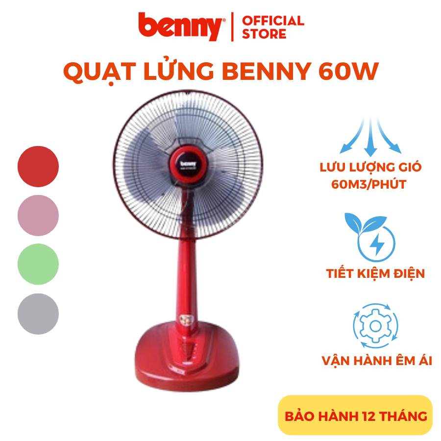 Quạt Lửng Benny BF-41SL, Red/Green/Grey/Pink, 60W, 54m3/phút, 16 inch- Hàng chính hãng
