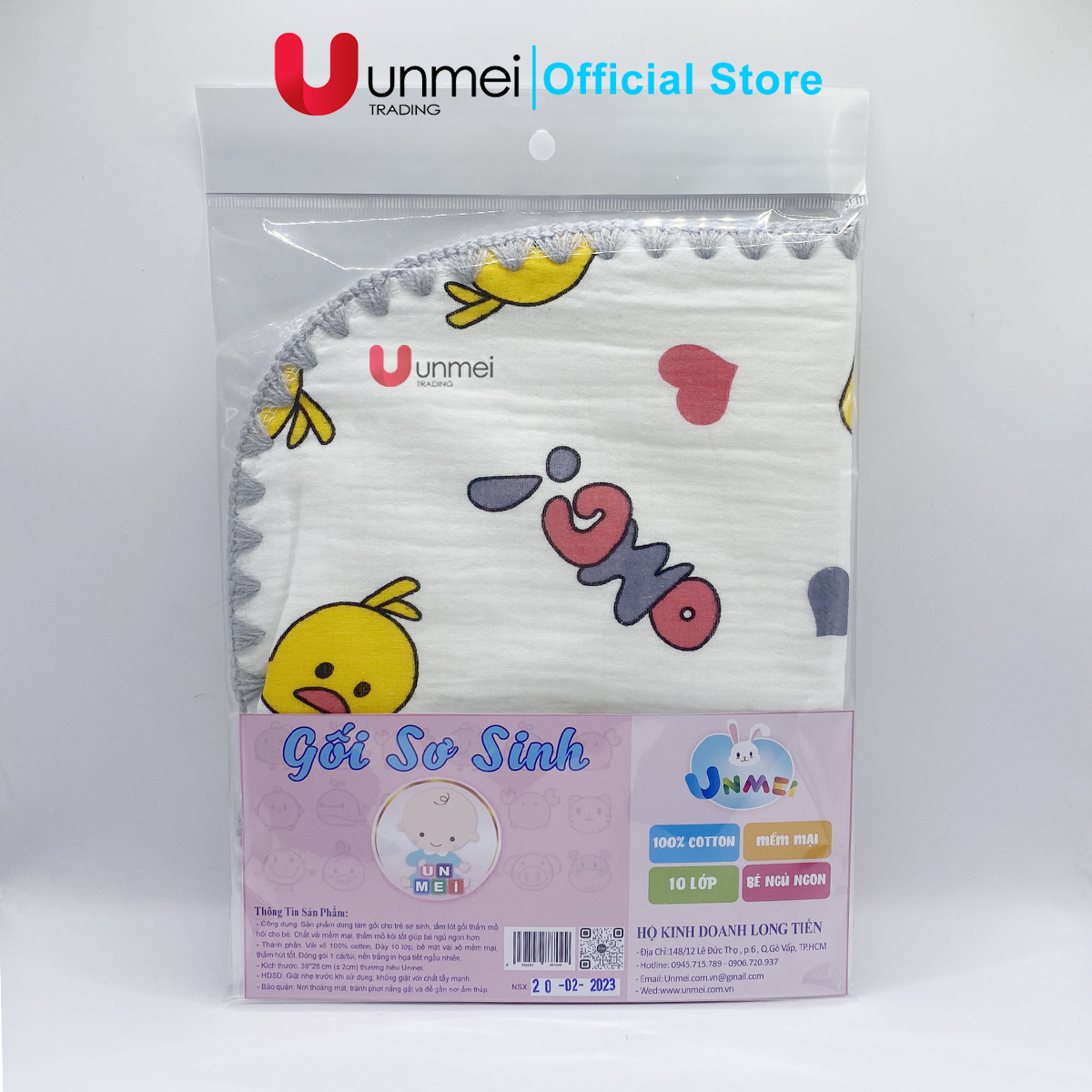 UNMEI - Gối Xô Sơ Sinh, Gối Xô Sợi Tre Mềm Mịn 10 Lớp 100% Cotton Cao Cấp Thấm Hút Mồ Hôi Cho Bé Sơ Sinh