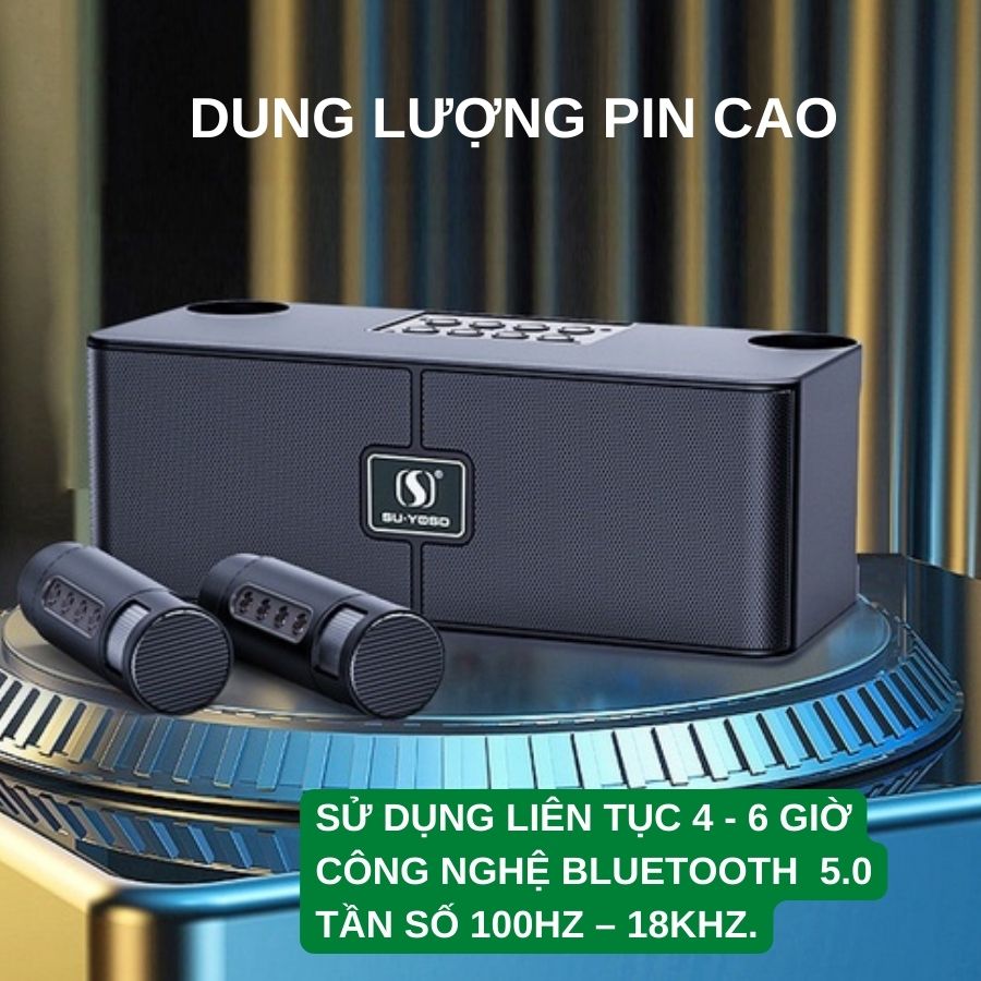 Loa Bluetooth Karaoke Su-Yosd YS204 ( YS-204 ) - Loa xách tay chất liệu nhựa ABS cao cấp, kèm micro thay đổi tone giọng thú vị - Hàng nhập khẩu