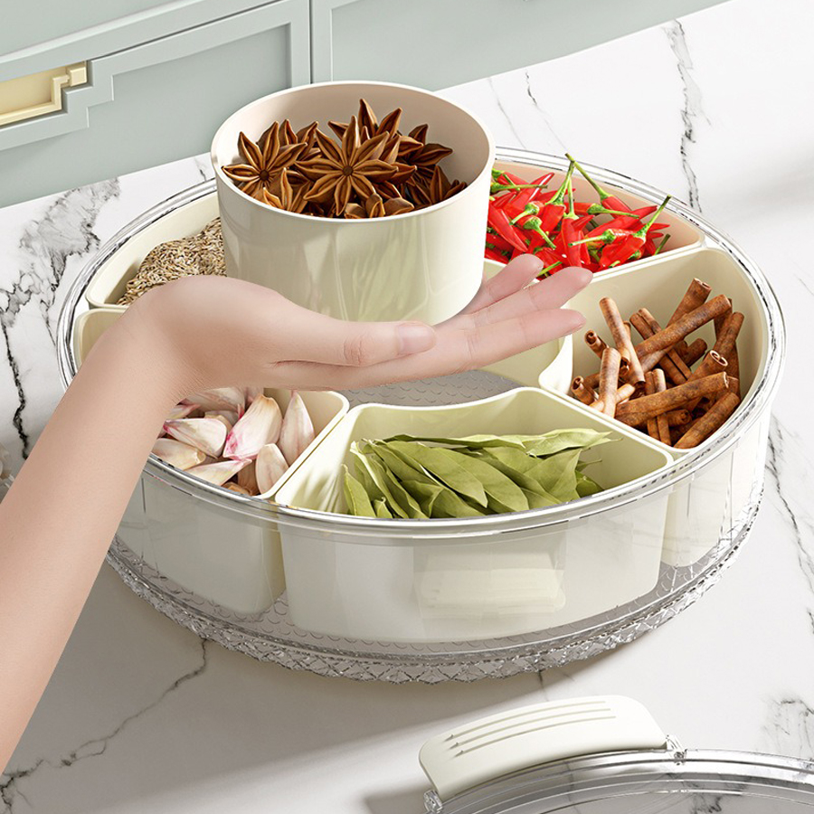 Hộp Đựng Đồ Khô Xoay Có Tay Cầm Bảo Quản Đồ Khay Đựng Mứt Trái Cây Sấy Khô Trang Trí Tết
