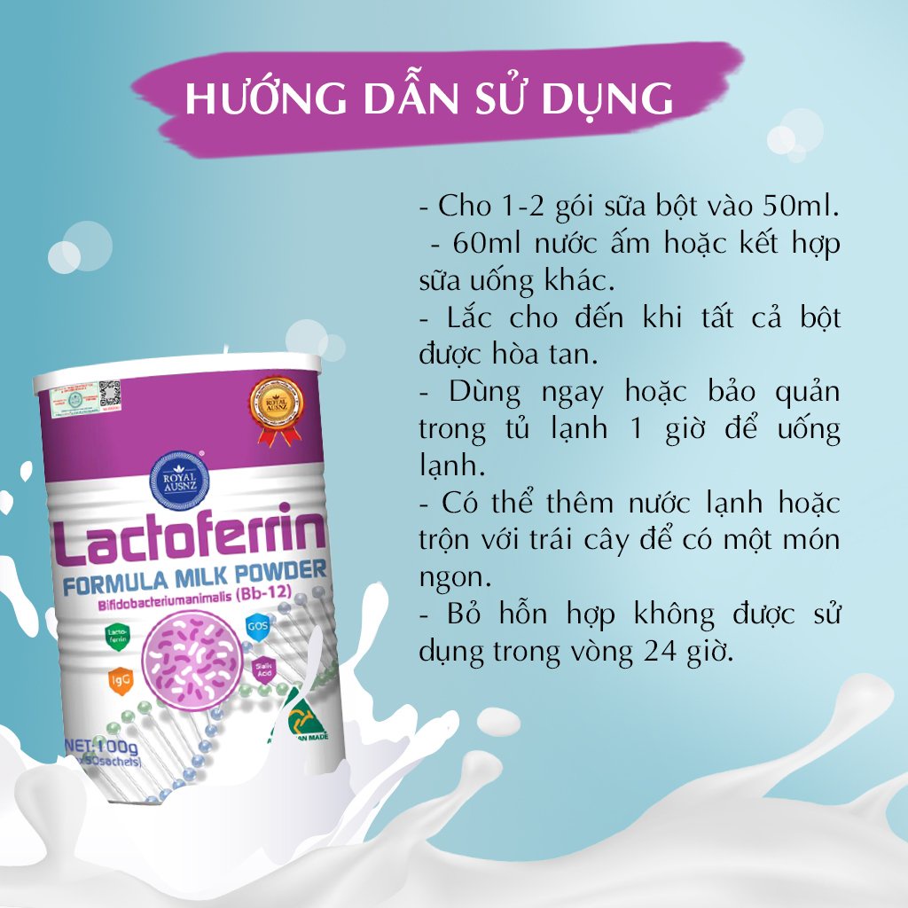 Combo 2 Hộp Sữa Bột Hoàng Gia Úc Lactoferrin Formula Milk BB-12 Tăng Cường Hệ Miễn Dịch ROYAL AUSNZ 100g