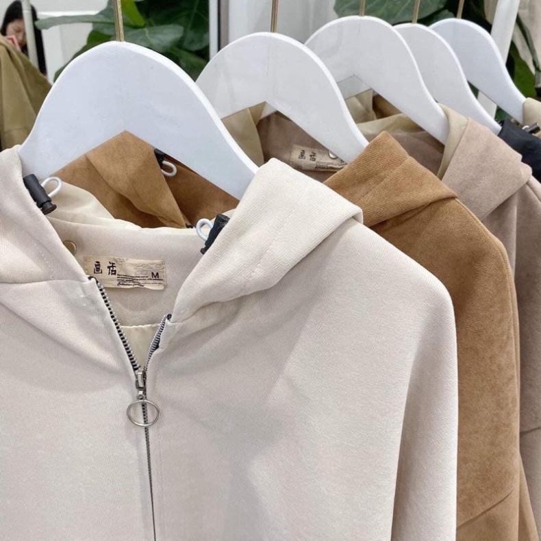 Áo Khoác Da Lộn 2 Lớp Trơn Tay Cánh Dơi Có Mũ Khóa Dây Kéo Hottren Form Dưới 65kg