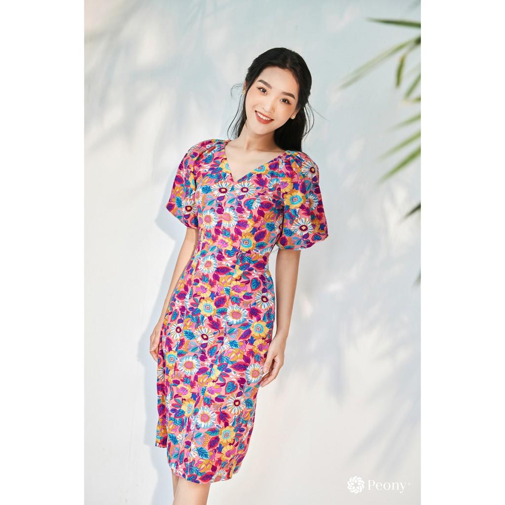 Váy nữ hoạ tiết hoa xinh xắn, tay bồng nữ tính, chất liệu cao cấp Peony - SUNFLOWER DRESS