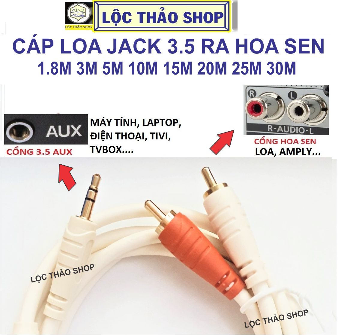 Cáp loa jack 3.5 ra 2 AV hoa sen chống nhiễu dài 1.8M 3M 5M 10M 15M 20M 25M 30M cao cấp