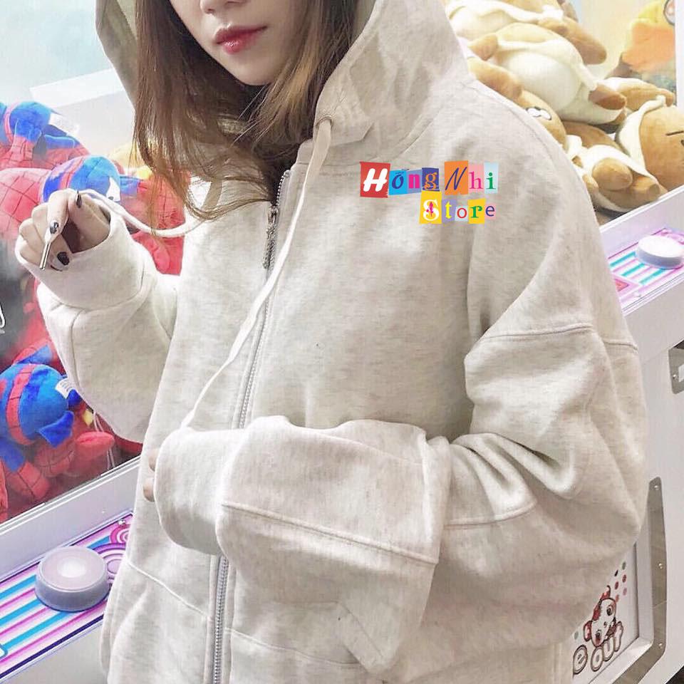 Áo Khoác Hoodie Zip Trơn Oversize Ulzzang Unisex Hoodie Dây Kéo Màu Kem Dáng Rộng - MM