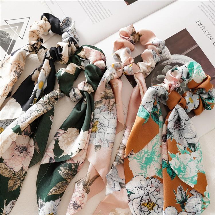 Cột Tóc Nơ Scrunchies Thắt Nút Hoa Tam Tam Giác Chất Liệu Voan Mềm Mại Thanh Lịch HOT TREND  - Mã DT012