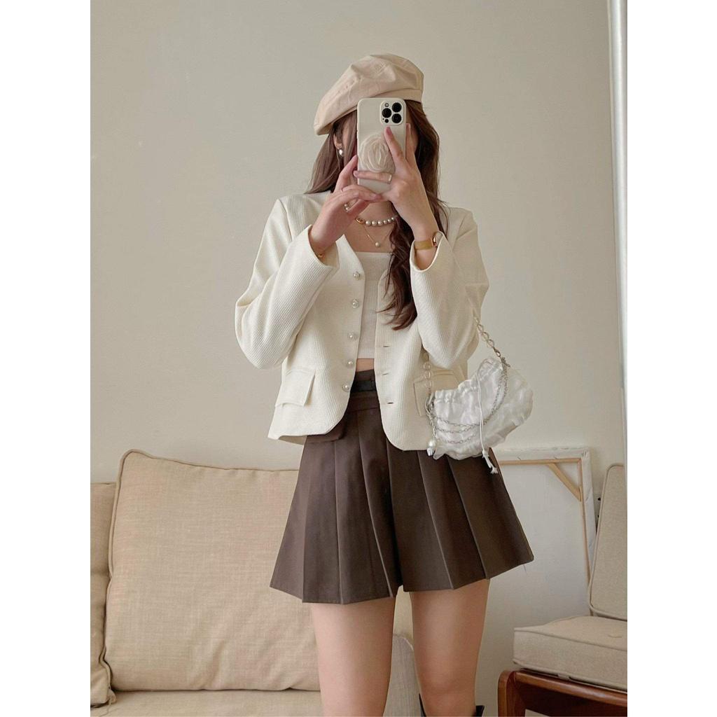 ÁO DẠ 2 LỚP CỔ V DÁNG CROPTOP CÚC NGỌC