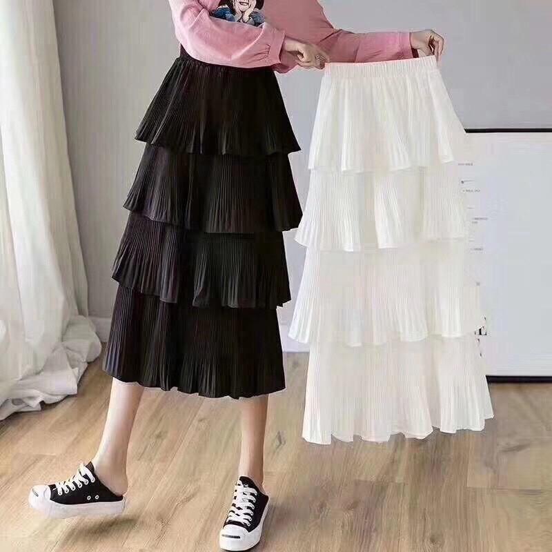 Chân váy VOAN lụa xếp ly 4 tầng - Hàn Quốc