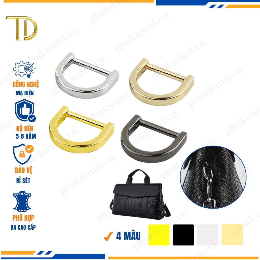 Khoen d túi xách, Khoen chữ d túi xách, Khoen bán nguyệt túi xách 25mm mạ điện độ bền 5-8 năm