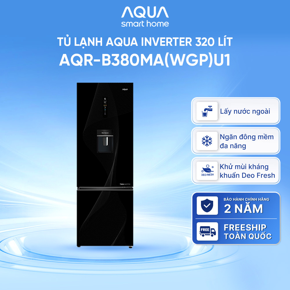 Tủ lạnh Aqua Inverter 320 lít AQR-B380MA(WGP)U1 - Bảo hành 2 năm - Freeship toàn quốc - Hàng chính hãng