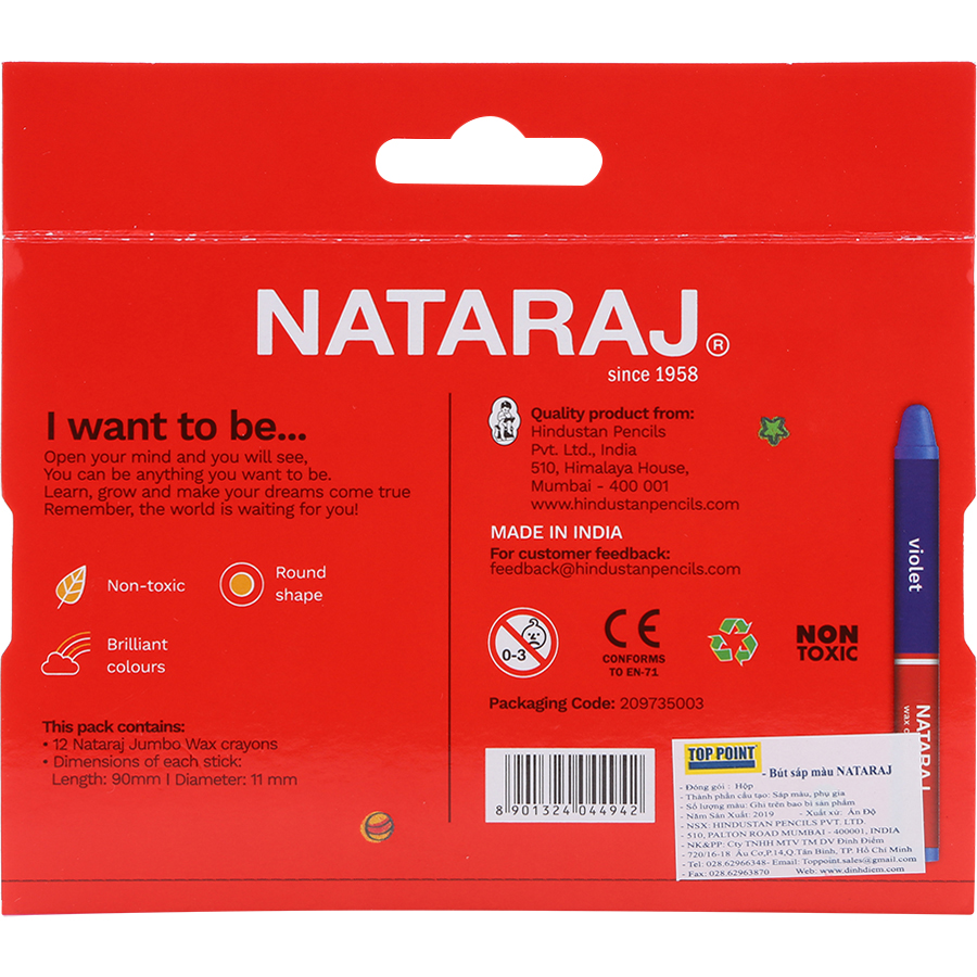 Bút Sáp Jumbo NATARAJ 404494 - 12 Màu