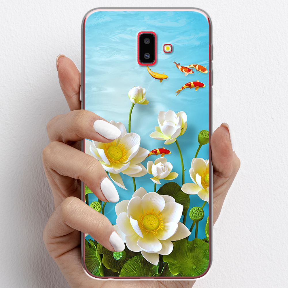 Ốp lưng cho Samsung Galaxy J6 2018, Samsung Galaxy J6 Plus nhựa TPU mẫu Hoa sen cá chép đỏ