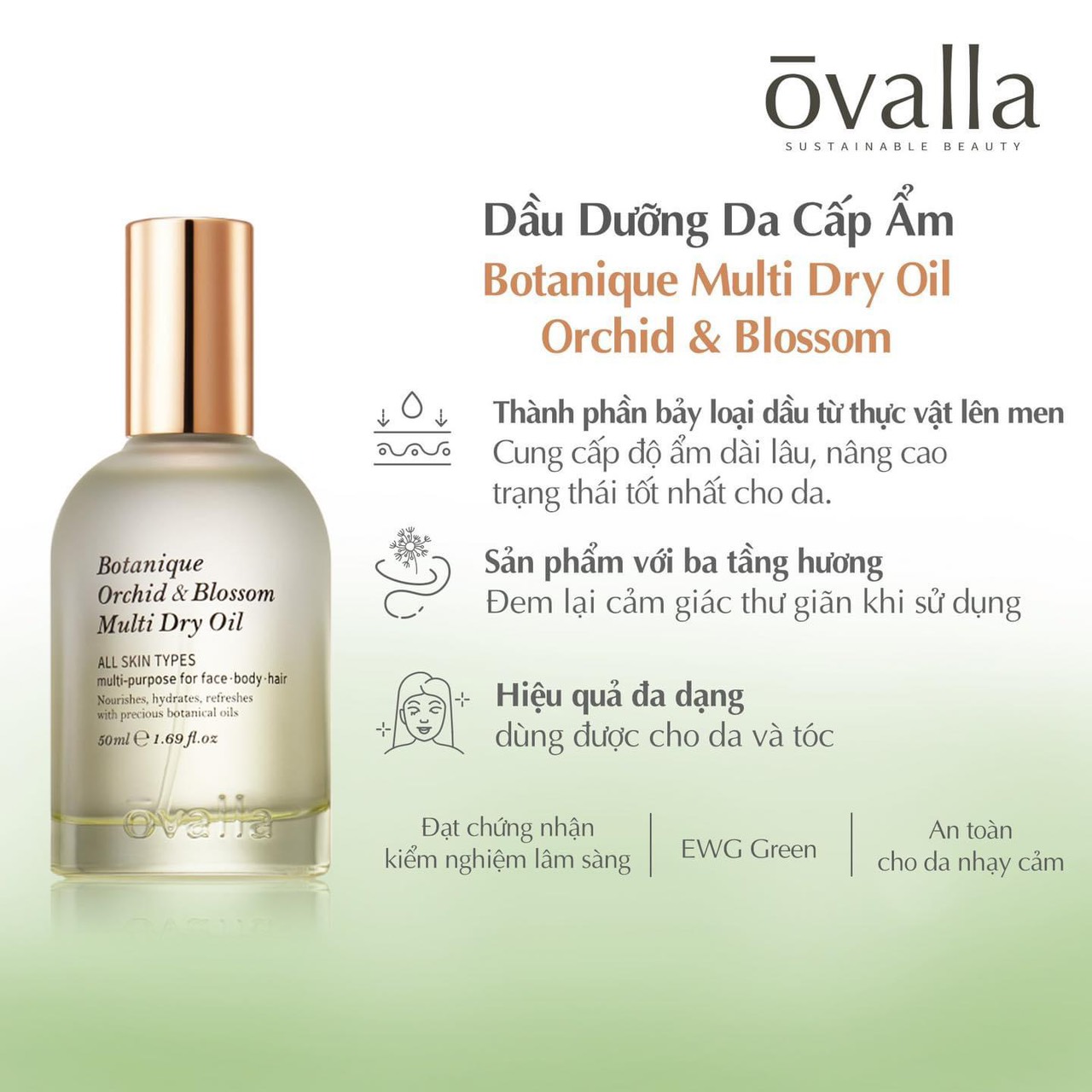 [SALE 50% DATE GẦN] Dầu Dưỡng Khô Đa Năng Thuần Chay OVALLA Botanique Orchid &amp; Blossom Multi Dry Oil 50ml [DATE GẦN] Giúp Giảm Nhăn, Làm Sáng Da Và Chống Lão Hóa, Sử Dụng Cho Da Tóc Móng 50ml Làm Đẹp Da Dưỡng Ẩm Da