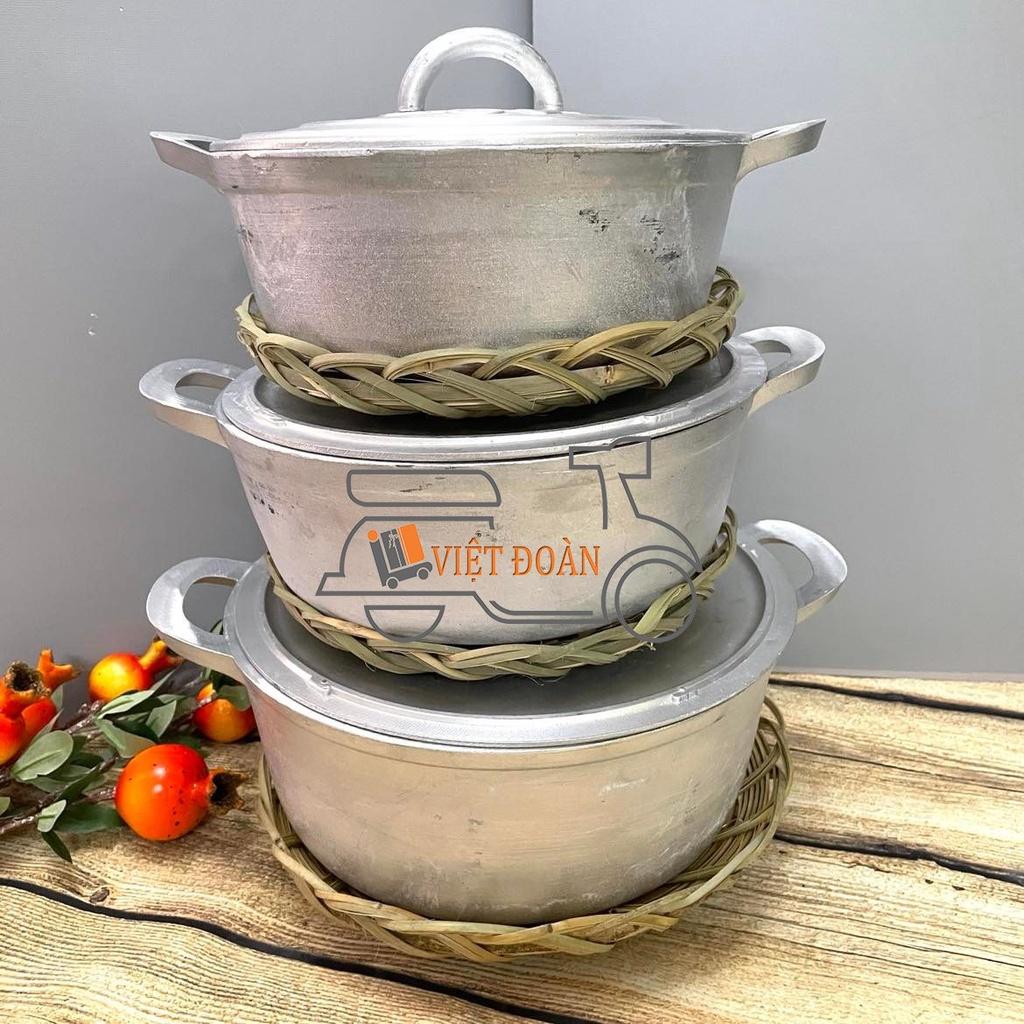 Bộ 3 NỒI GANG ĐÚC Nguyên khối NẮP THẲNG kèm RẾ- SIÊU ĐẸP - Nồi dày nấu cơm siêu ngon, tạo cơm cháy giòn rụm