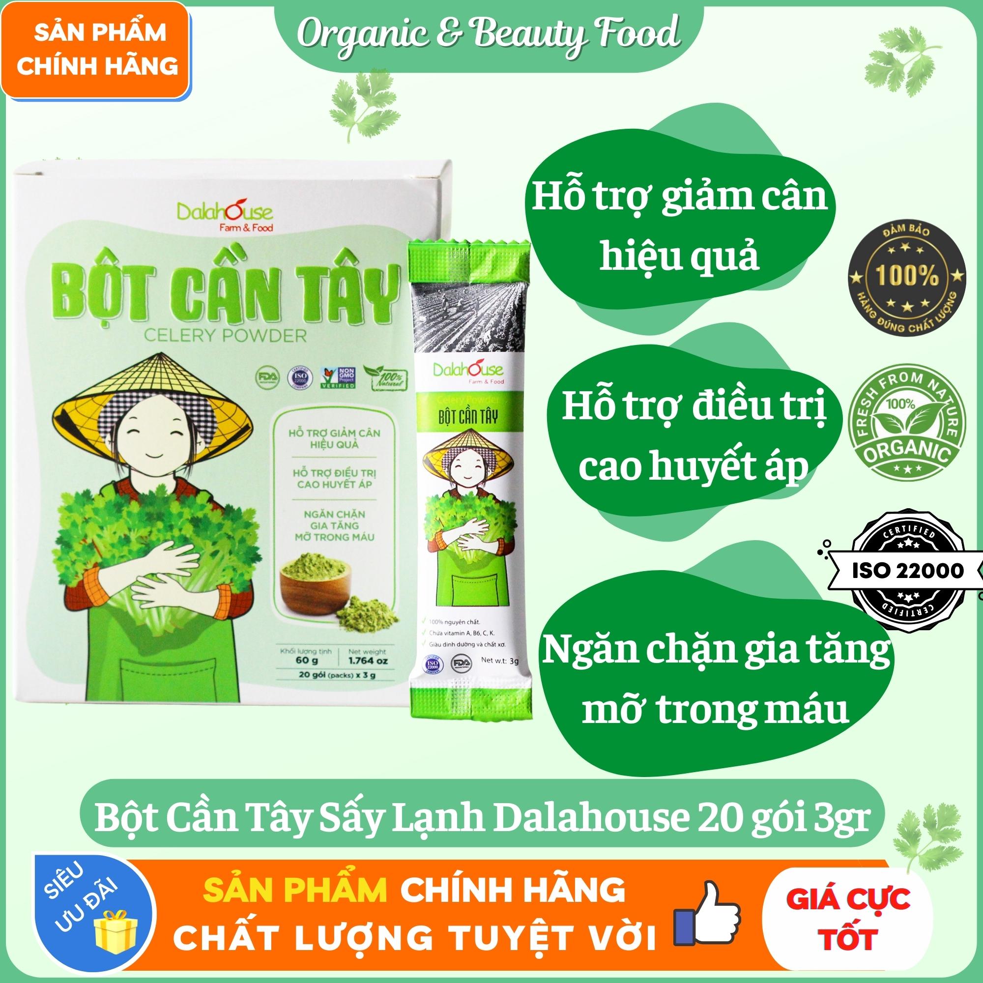 Bột Cần Tây Hữu Cơ Nguyên Chất Sấy Lạnh Dalahouse - Hộp 20 gói 3gr - Hỗ trợ giảm cân, cao huyết áp, ngăn chặn gia tăng mỡ trong máu - Da sáng, Dáng thon, Thanh lọc cơ thể.