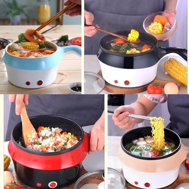 Chảo lẩu điện đa năng mini nồi lẩu tròn có hấp chống dính màu đen 19.5cm