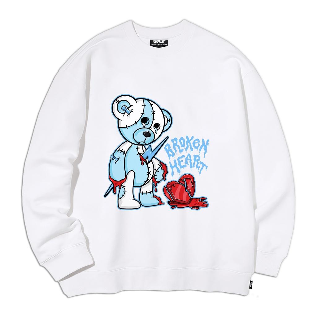 Áo sweater nam nữ local brand NIGUST Broken Heart N102 chất liệu nỉ da cá form rộng màu đen trắng Fullbox