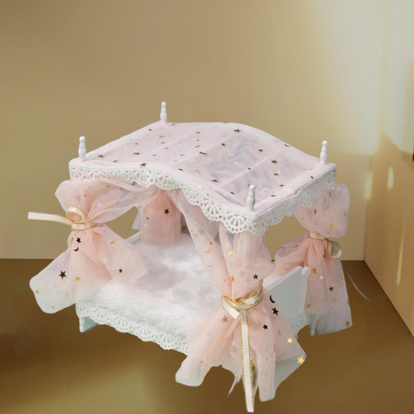 2x Miniature Dollhouse Princess Bed Bedroom Micro Landscape Furniture Decor
