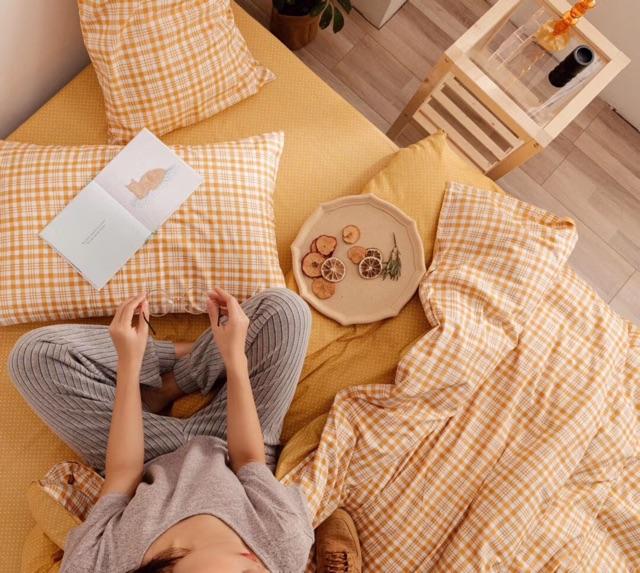 Set Cotton Living Kẻ Hàng Nhập Khẩu Cao Cấp 4 Món
