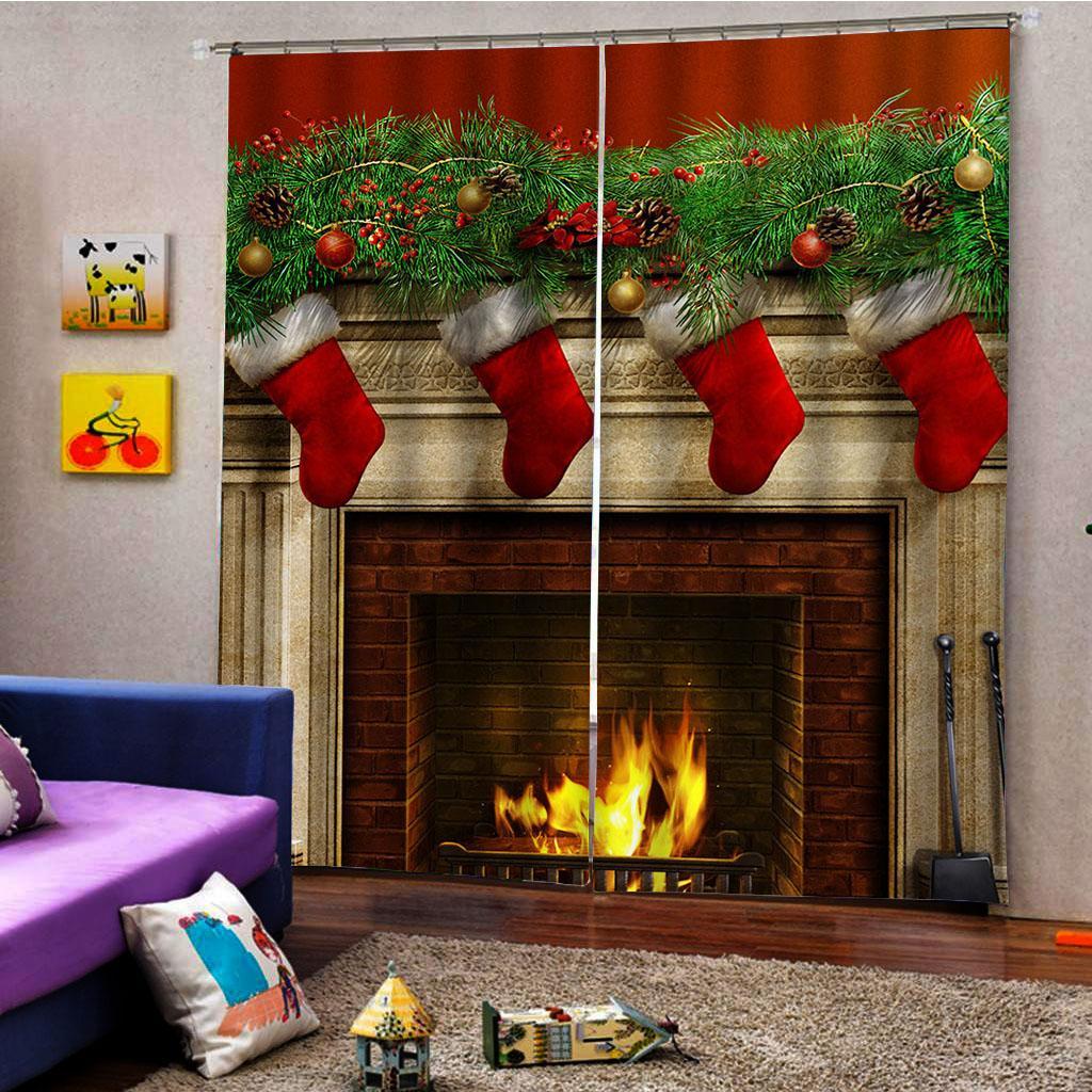 2Pieces Christmas Pattern Window Curtains Bedroom  Crafts Gifts