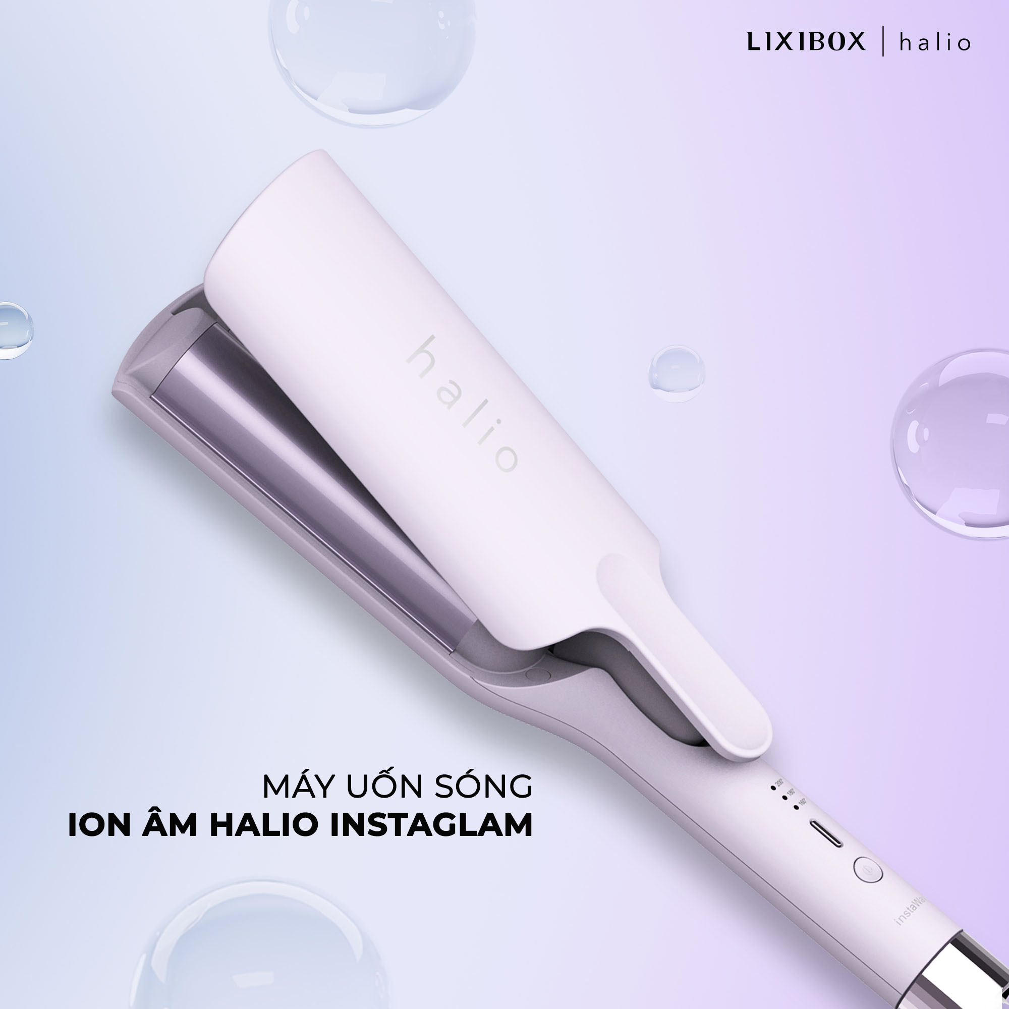 Máy Uốn Tóc Halio instaGlam Premium Hair Styler Tạo Xoăn Sóng Nước Hippie - Bóng Mượt x6 lần, Trục 28mm