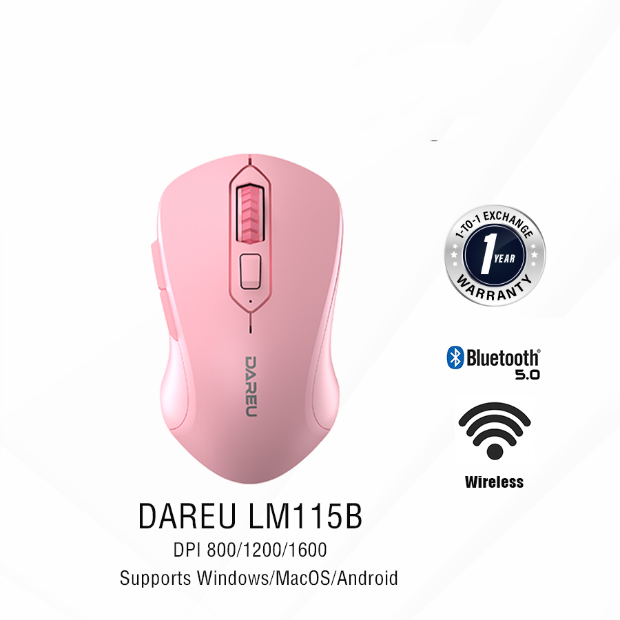 Chuột Bluetooth Dareu LM115B Pink (Màu Hồng) - Kết Nối Điện Thoại, iPad, Macbook - Hàng Chính Hãng