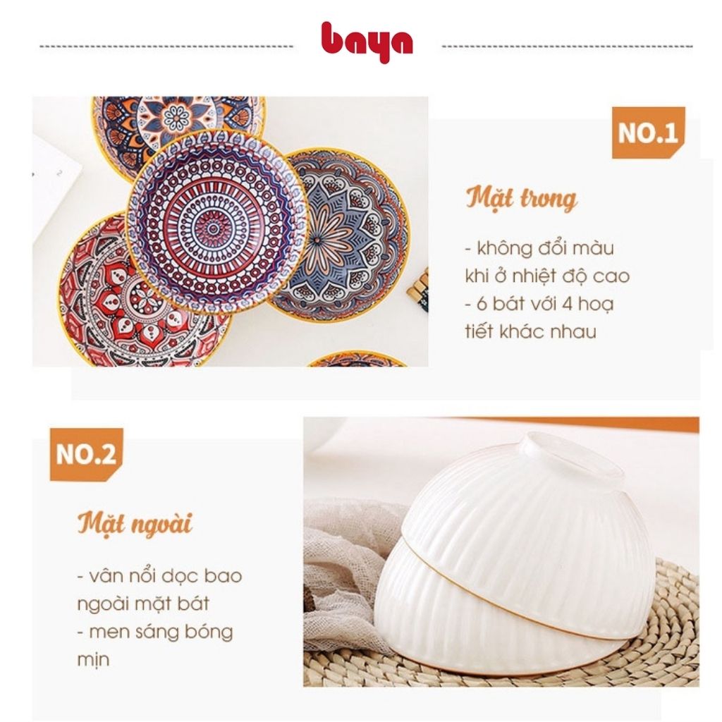 Bộ bát gốm kèm đũa BAYA SUN FLOWER tặng hộp đựng quà sang trọng, họa tiết thổ cẩm cao cấp 7300174, 7300172, 7300173