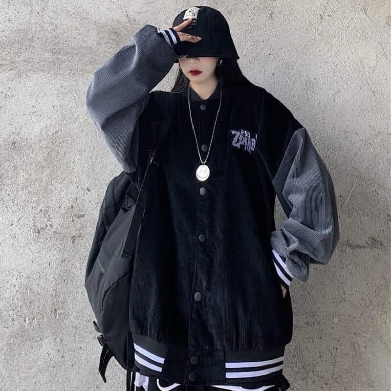 Áo khoác bomber thu đông cho nam nữ unisex chất nhung tăm phối tay