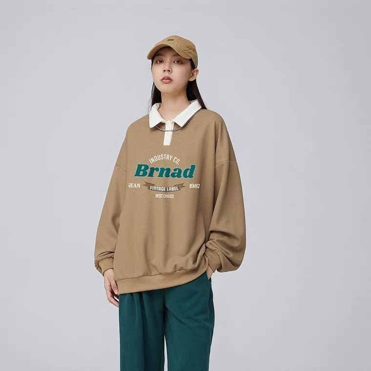 Áo Polo dài tay Sweater BRNAD From rộng Unisex nam nữ In Chữ Phối Màu Cổ Bẻ- áo polo nỉ dài tay nam nữ G5