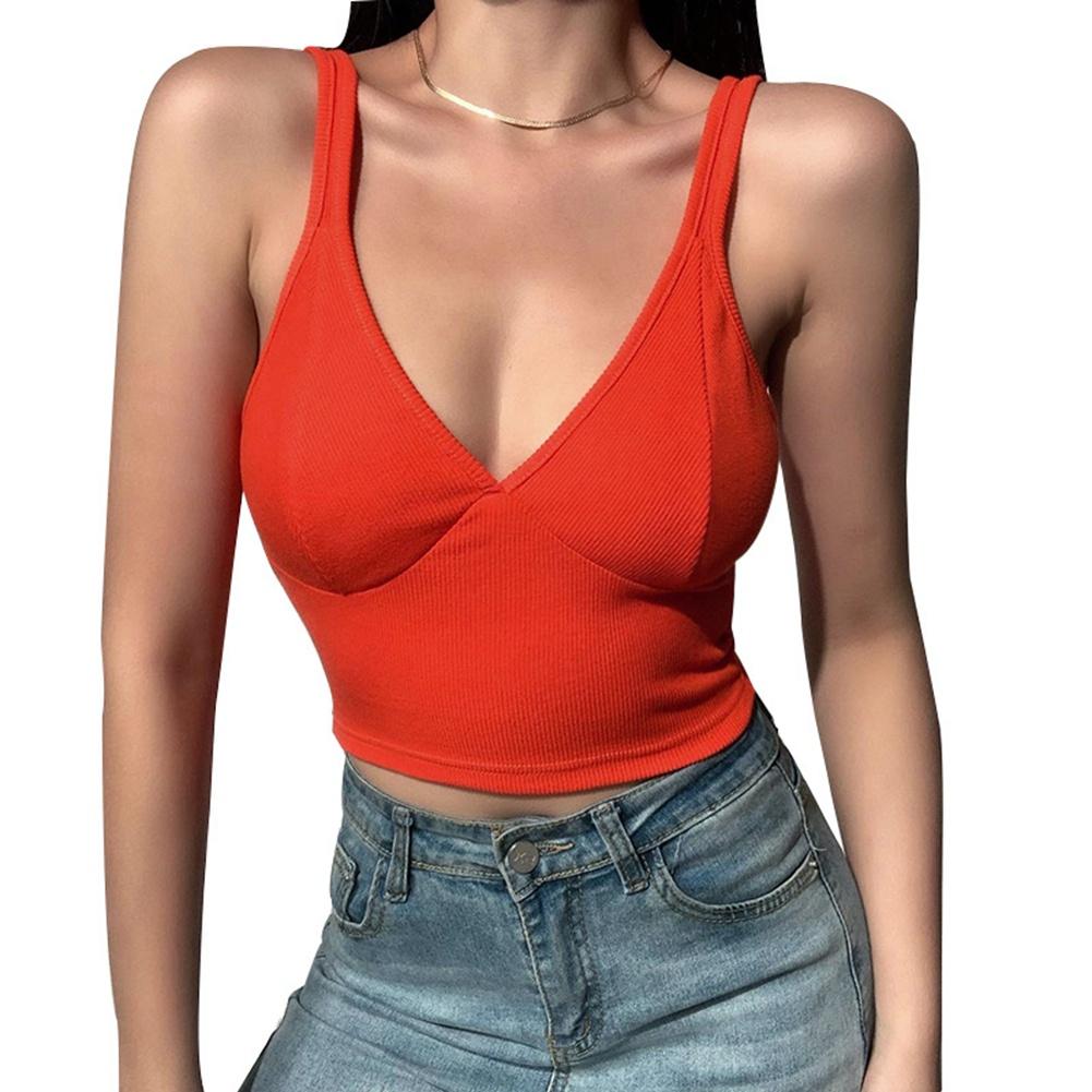 ✠Áo croptop dệt kim co giãn không tay cổ V thời trang quyến rũ cho nữ