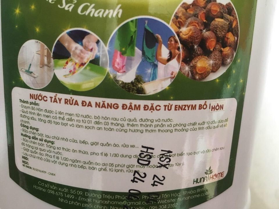 Nước rửa bát Enzyme bồ hòn Huna'shome can 5 Lít